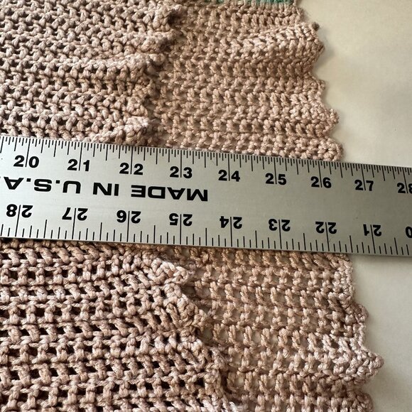 Womens Boho Open Knit Top Tan Striped Scalloped Hem Tunic Beach Cover Up Medium - Picture 4 of 6